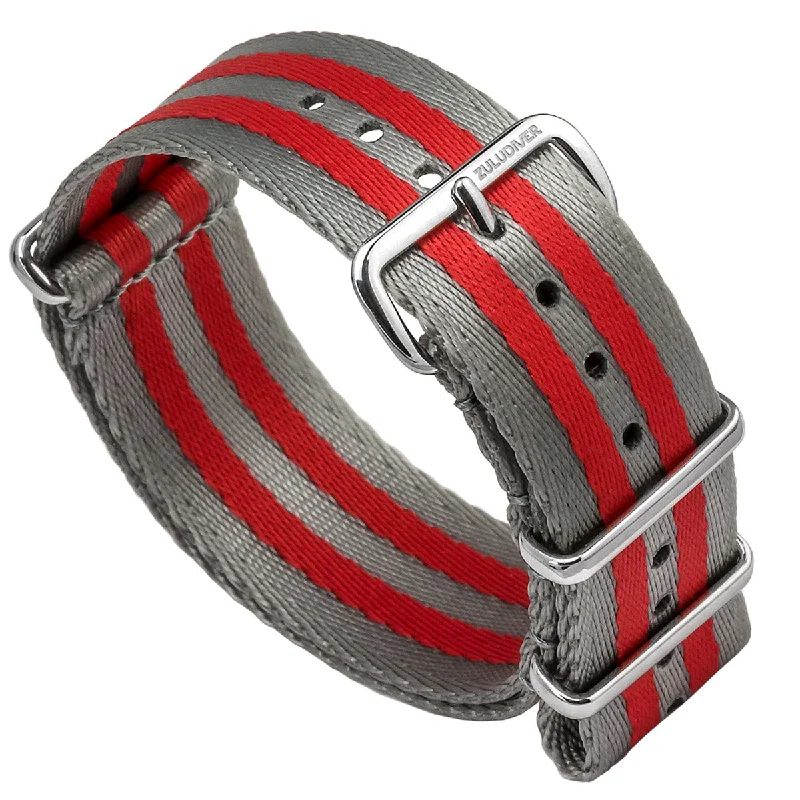 1973 British Military Watch Strap: ARMOURED - Grey/Red, Polished