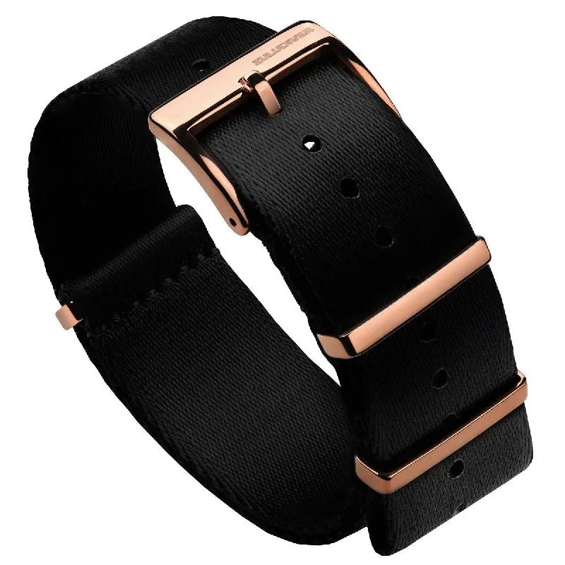 1973 British Military Watch Strap: ARMOURED RECON - Military Black, Rose Gold