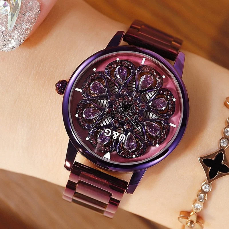 2019 Top Brand Women Watch Women Stainless Steel Wristwatches Lady Shining Rotation Dress Watches Rhinestone Clock montre femme