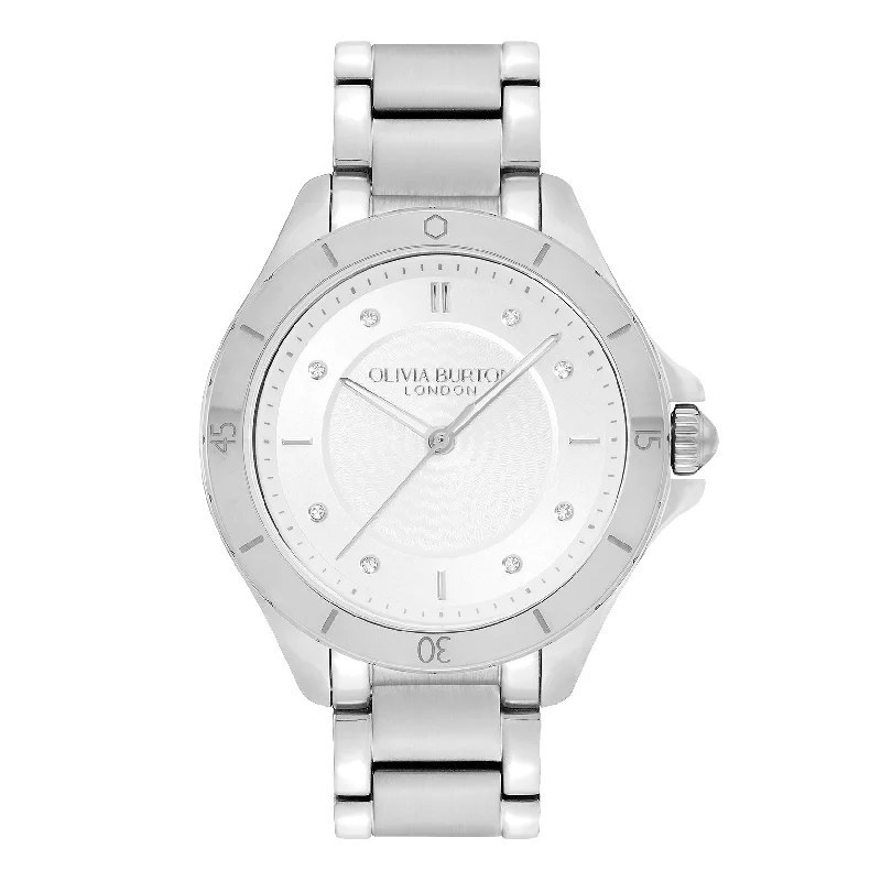 Guilloche Metallic White & Silver Bracelet Watch (24000039)