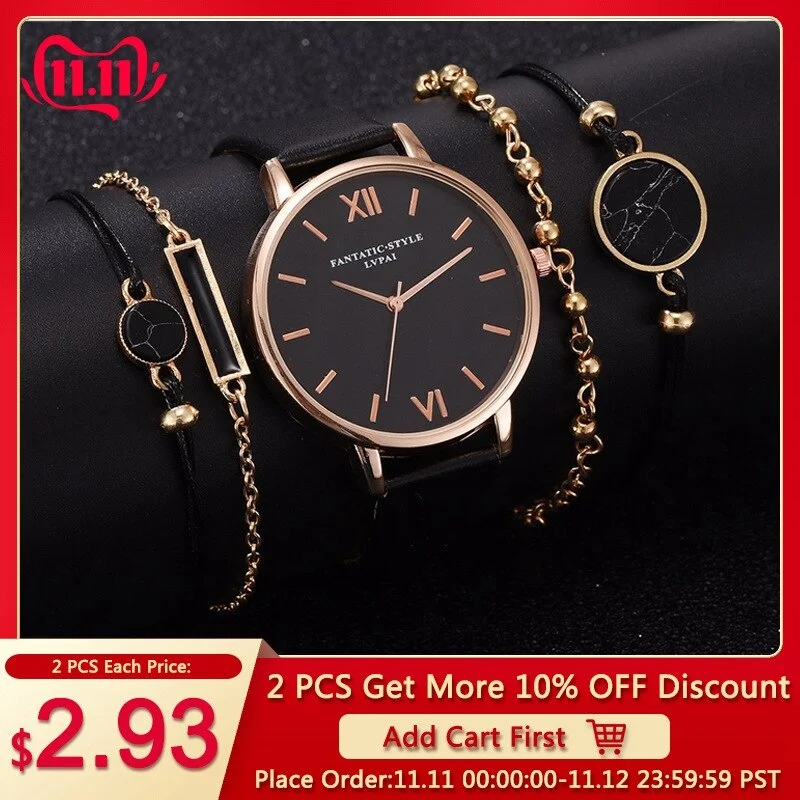 5pcs Set Top Style Fashion Women's Luxury  Wrist Watch Ladies Watch