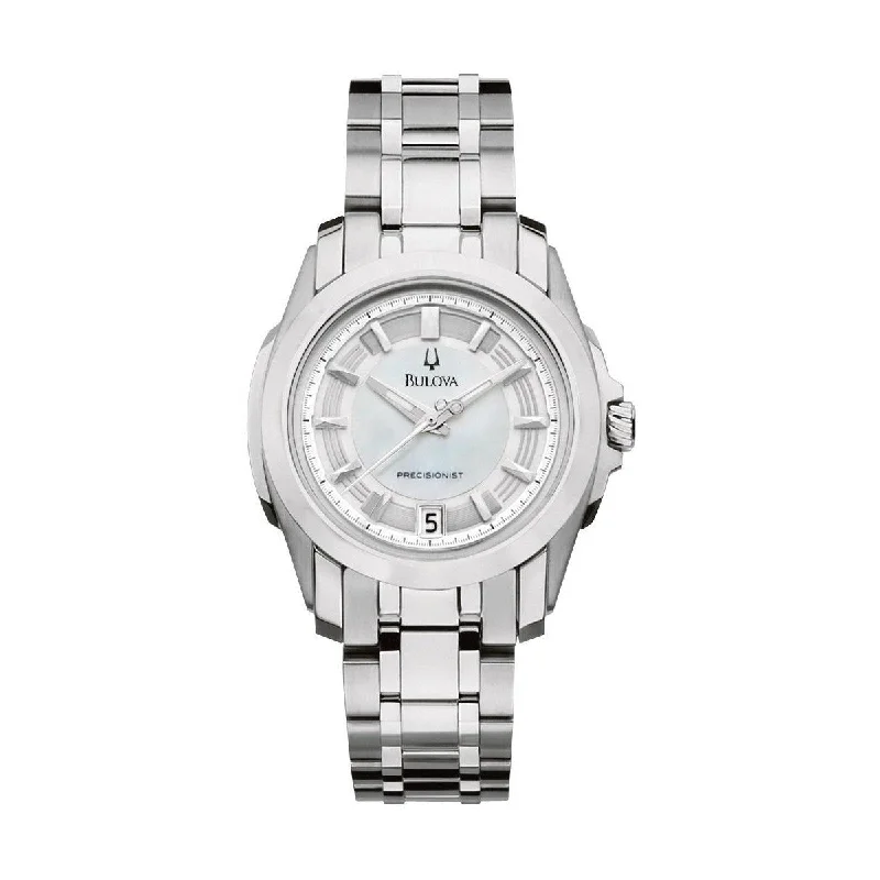 Bulova Precisionist 96M108 White Mother of Pearl Dial Stainless Steel Ladies Watch