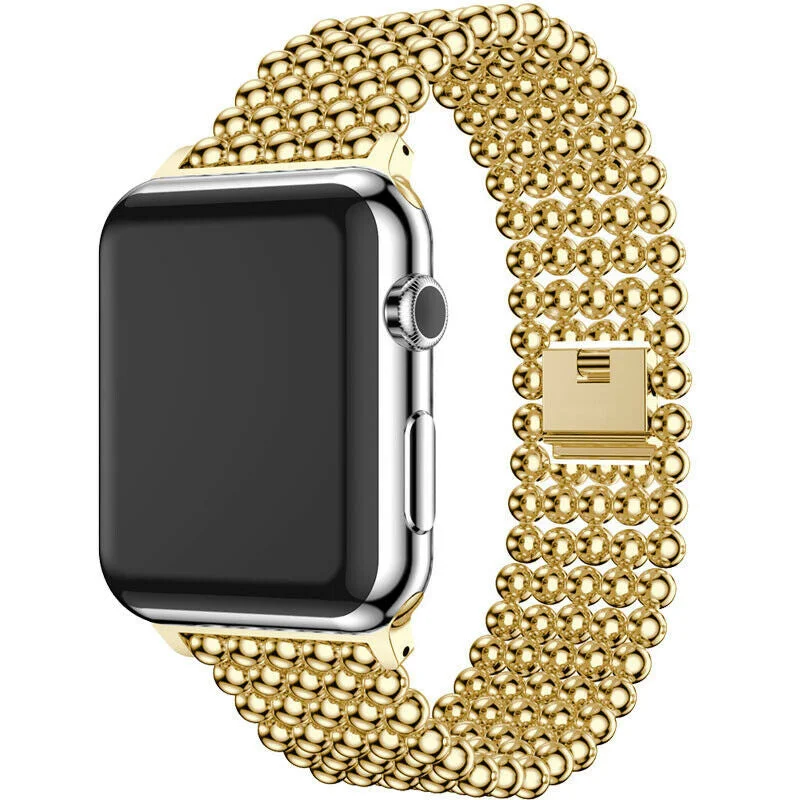 Apple Watch Beaded Steel Strap (Gold)