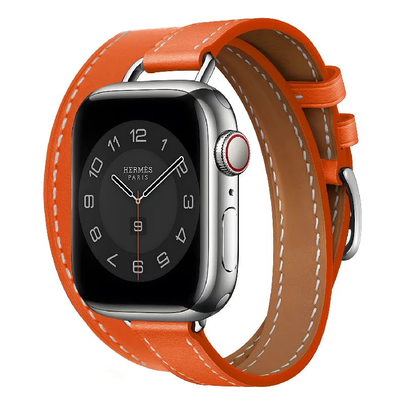 Apple Watch Leather Double Tour Strap (Orange)