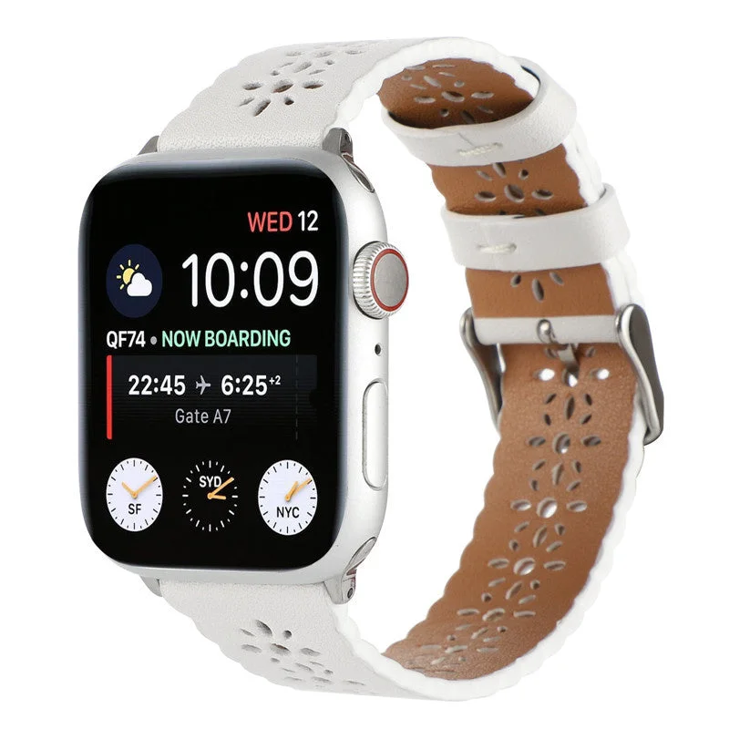 Apple Watch Patterned Leather Strap (White)