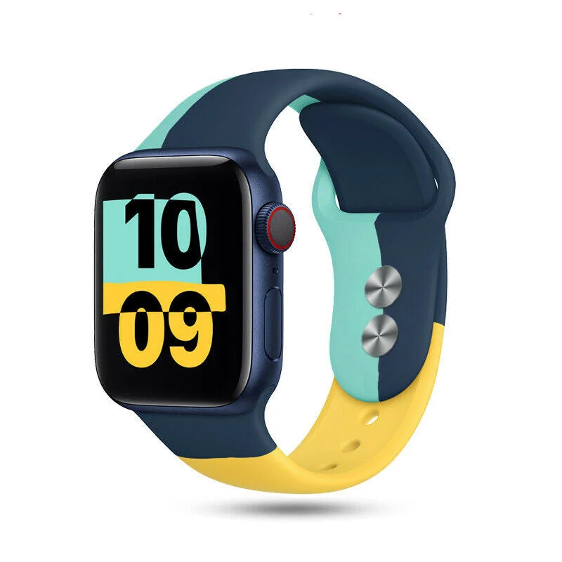 Apple Watch Silicone Strap Triple (Navy Blue-Aqua-Yellow)