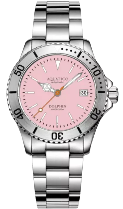 Aquatico Dolphin 39mm Automatic Dive Watch Pink