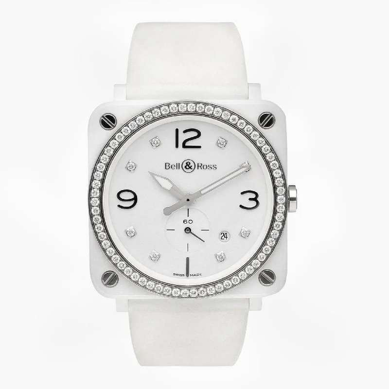 Bell & Ross Br S White Ceramic Diamonds Quartz Unisex Watch BRS-WH-CES-LGD/SRB