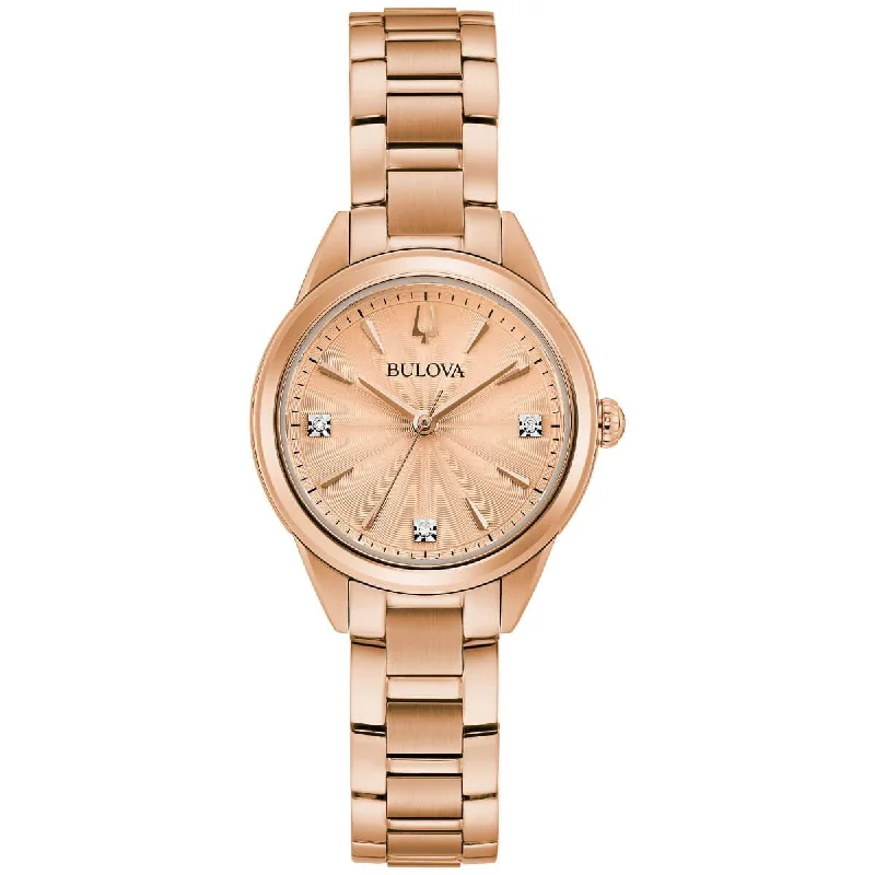 Bulova Women's Diamond Watch - Sutton Rose Gold Tone Dial Bracelet | 97P151