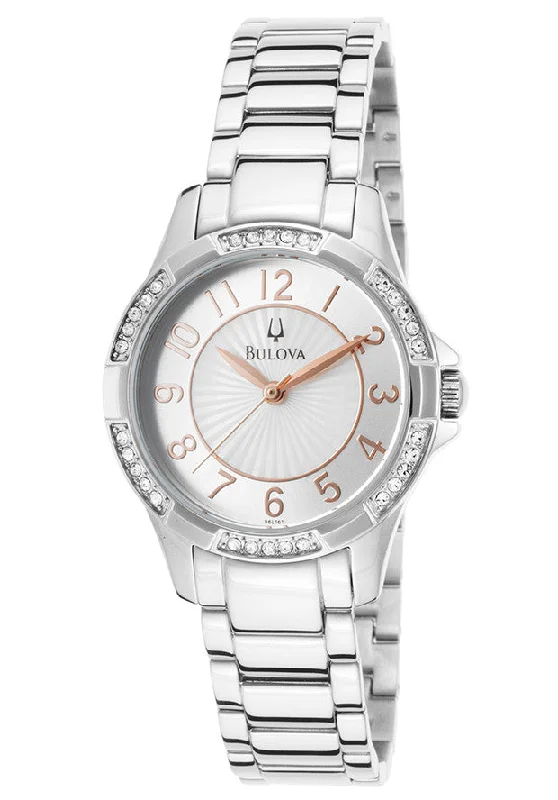 Bulova Swarovski Crystals Mother of Pearl Dial Silver Tone Women's Watch 96L161