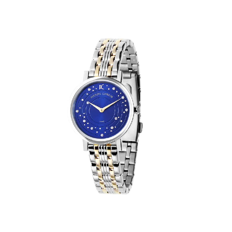 Canal St Martin Circles Two Tone Gold and Steel Watch with Crystals and Blue Dial