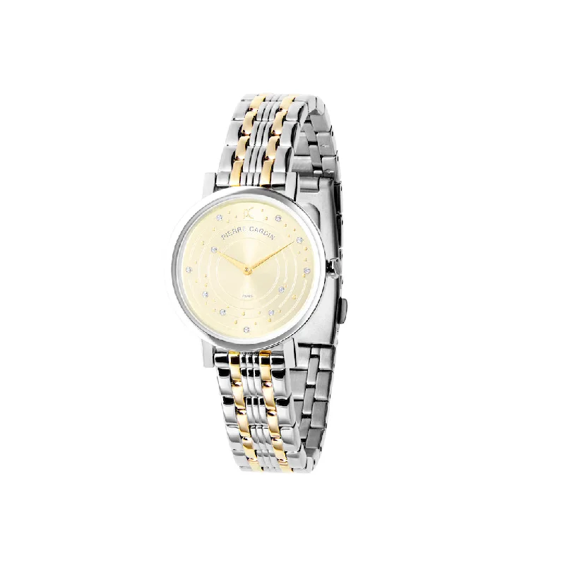 Canal St Martin Circles Two Tone Gold and Steel Watch with Crystals and Champagne Dial