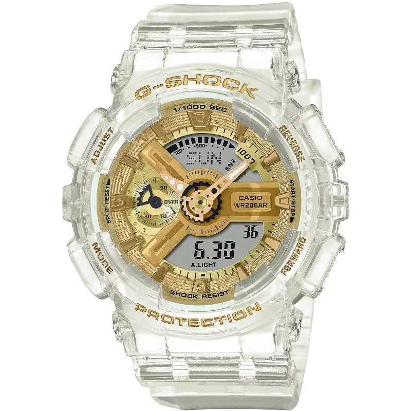 Casio Women's Watch - G-Shock Gold and Grey Dial White Strap Ana-Digi | GMAS110SG-7A