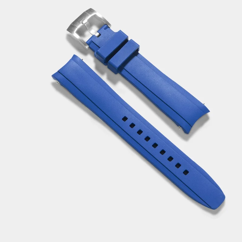 Everest Curved End Blue Rubber Strap With Tang Buckle - ONLY For Modern Rolex