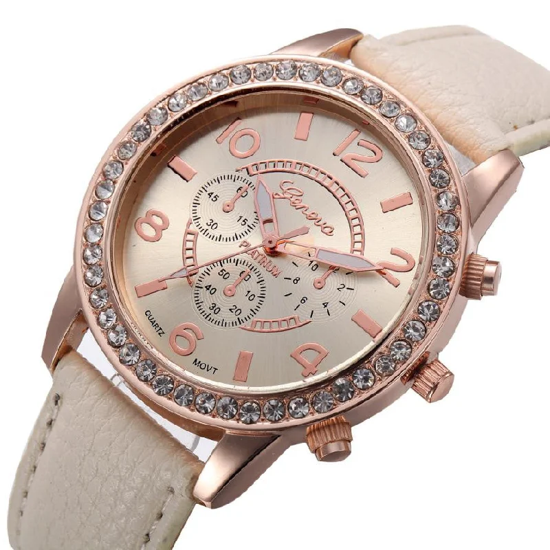 Fashion Watch Women 2017 Crystal Geneva Womens Watches PU Leather Strap Clock Quartz-Watch Ladies Relogio Feminino