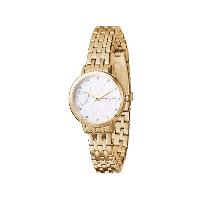 Goutte d'Or Valentines Ladies Gold Watch with White Mother of Pearl Dial and Bracelet