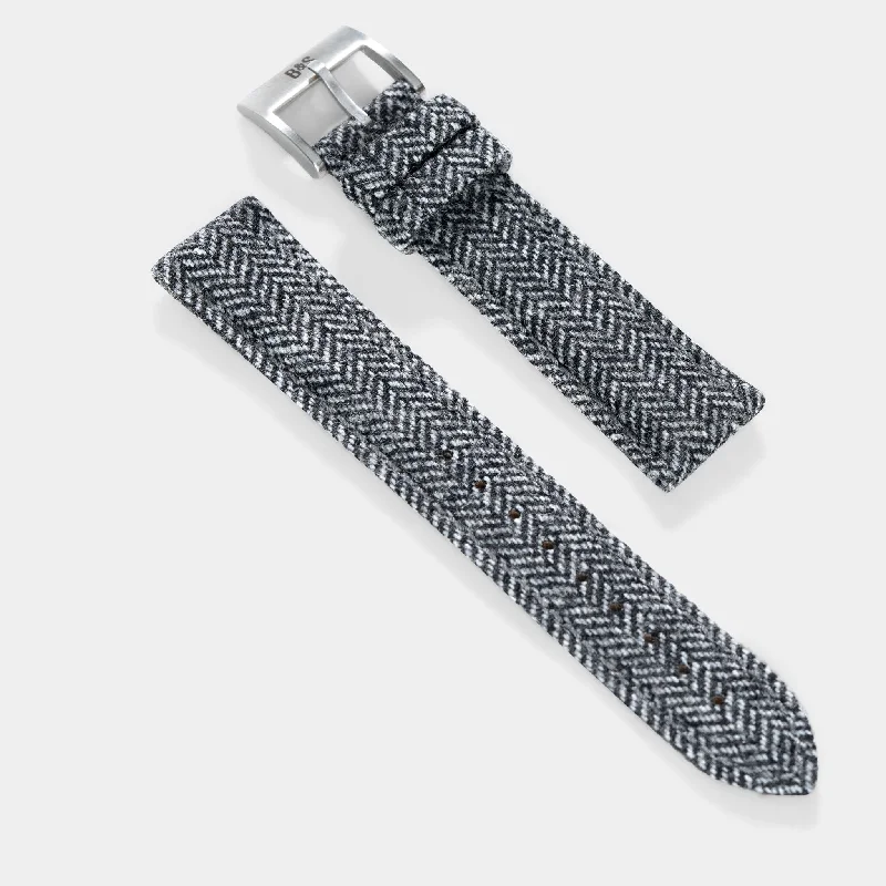 Herringbone Tweed Black Leather Watch Strap