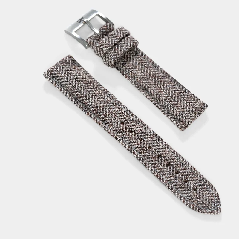 Herringbone Tweed Brown Leather Watch Strap