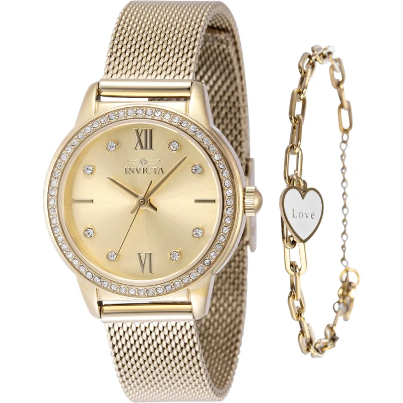 Invicta Women's Watch - Angel Quartz Gold Tone Brass Dial Mesh Steel Bracelet | 48253