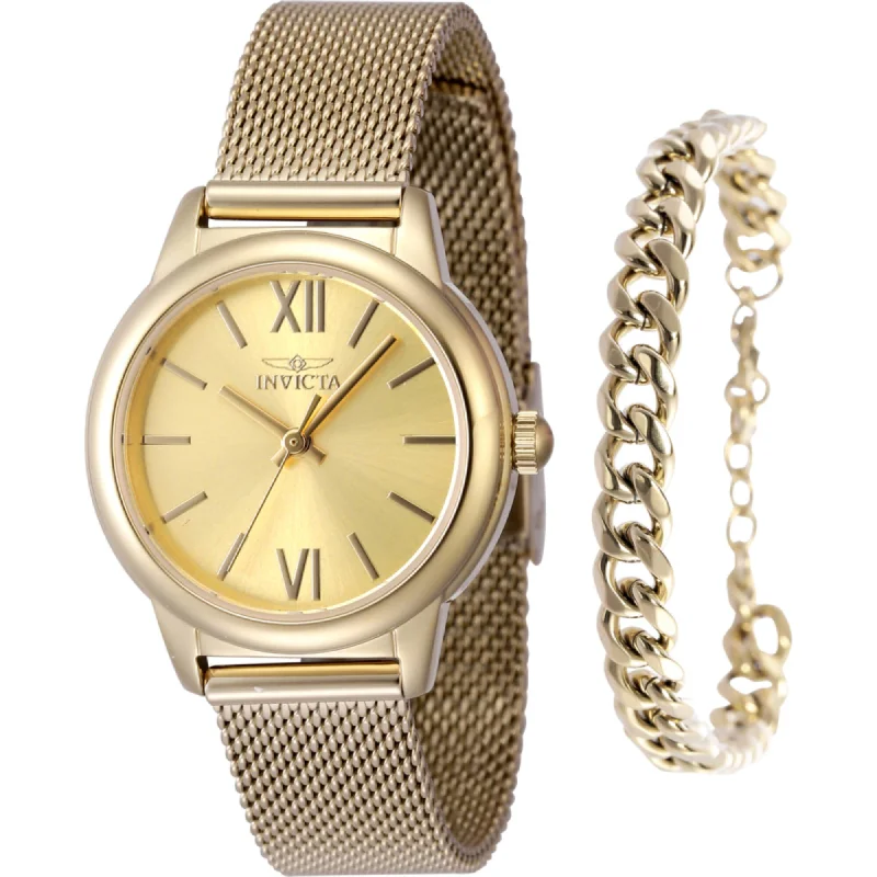 Invicta Women's Watch - Angel Quartz Gold Tone Brass Dial Steel Mesh Bracelet | 48250