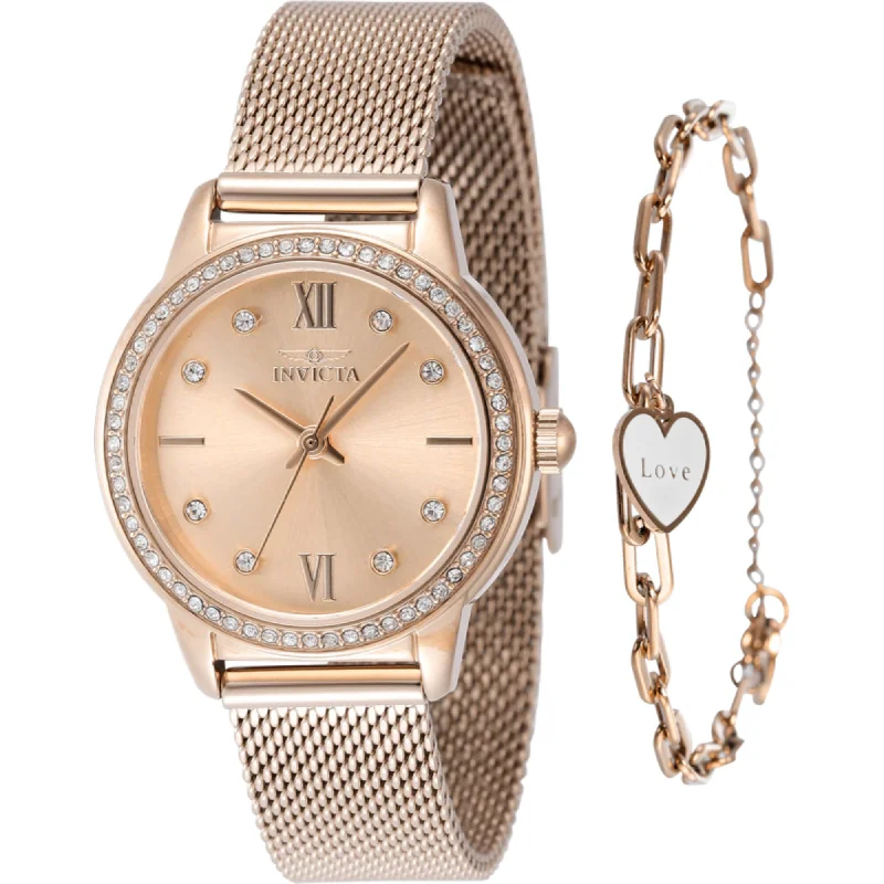 Invicta Women's Watch - Angel Quartz Rose Gold Brass Dial Steel Mesh Bracelet | 48254