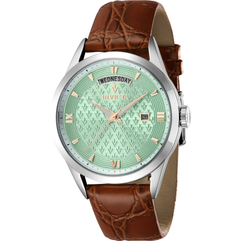 Invicta Women's Watch - Vintage Quartz Light Green Dial Brown Leather Strap | 44259