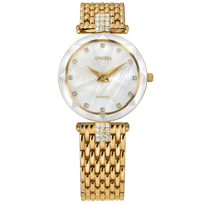 Jowissa Women's Watch - Facet Strass White MOP Dial Yellow Steel Bracelet | J5.633.M