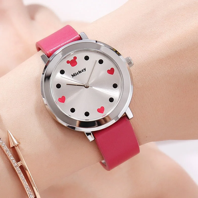 ladies watch Disney brand Mickey mouse woman clocks ladies wristwatches genuine leather womens watches waterproof watch