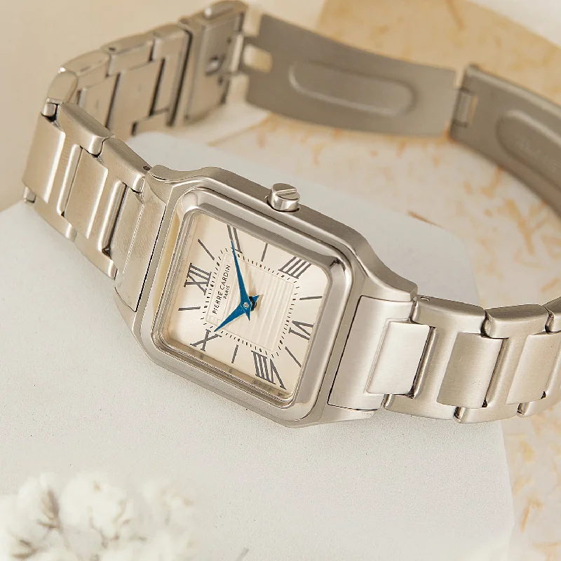 Ménilmontant Carré Womens’ Square Watch - Silver Case, Champagne Dial with Silver Metal Strap