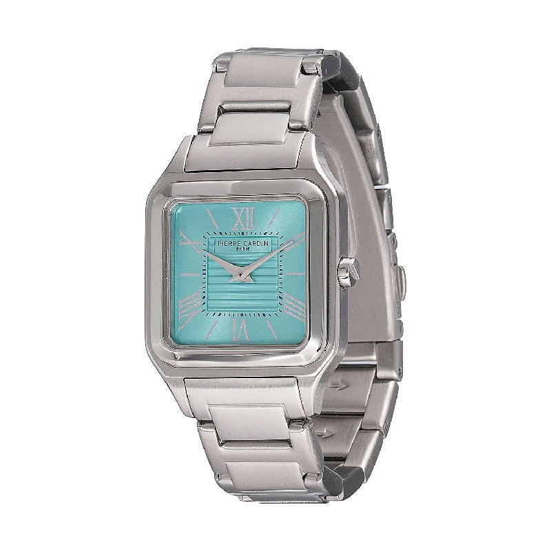 Ménilmontant Carré Women’s Square Watch - Silver Case, Tiffany Blue Dial with Silver Metal Strap