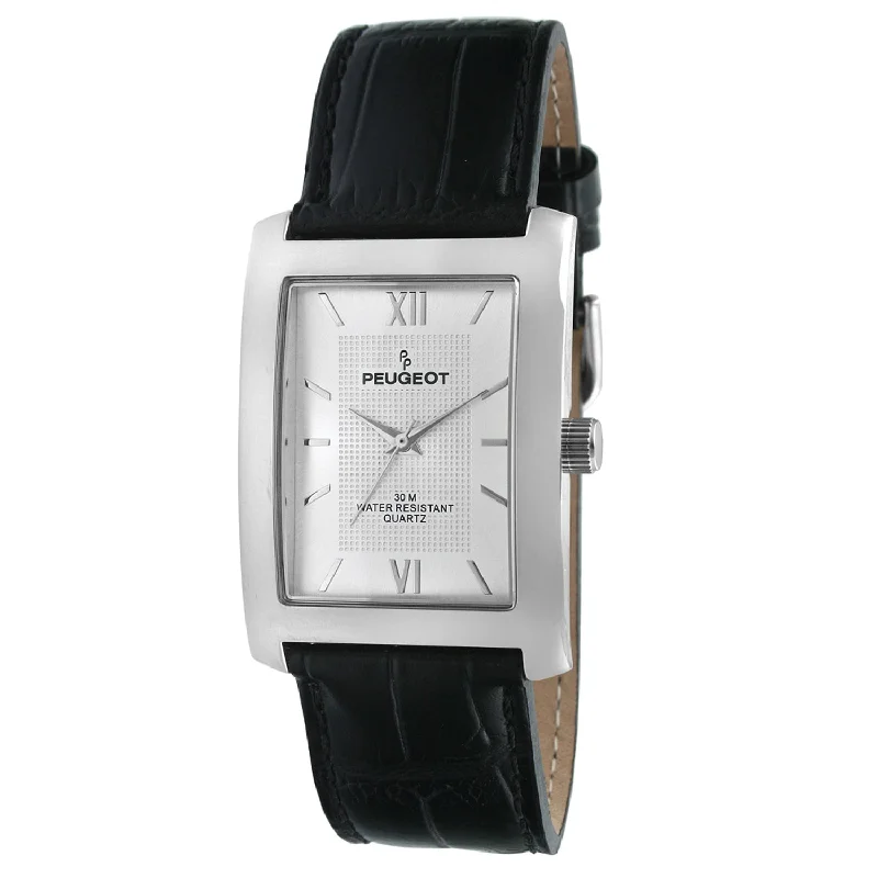 Men's 30X40mm Silver Tank Shape Watch with Black Strap