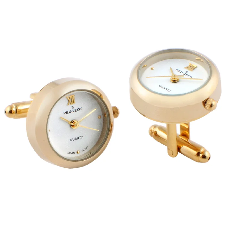 Men's Gold White Real Working Time Cufflinks