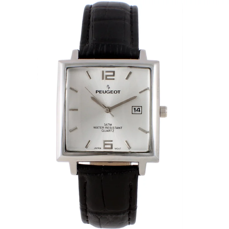 Men's Modern 35x35mm Square Watch with Metal Case and Leather Band