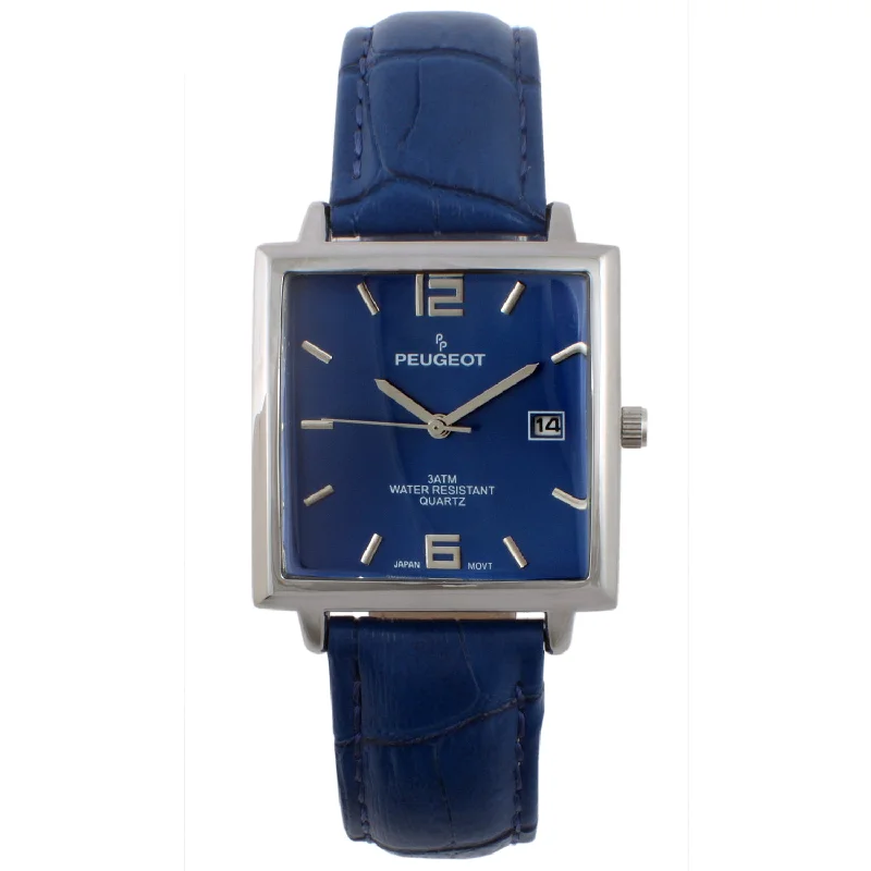 Men's Modern 35x35mm Square Watch with Metal Case and Leather Band