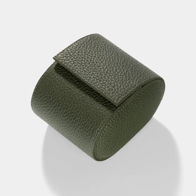 Oval Single Olive Green Leather Watch Box