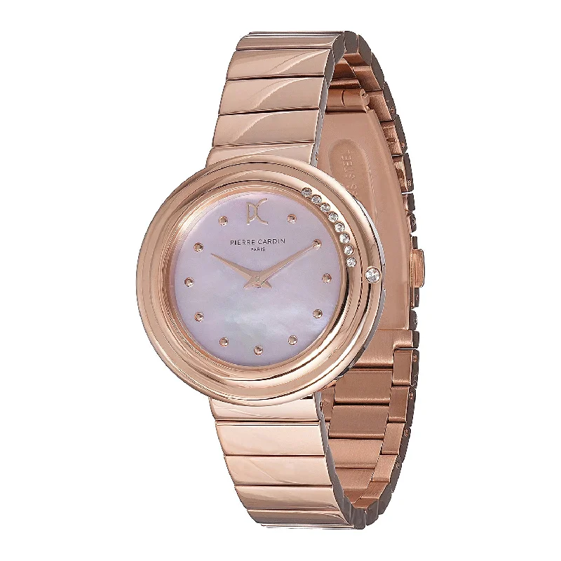 Passy Météore Ladies’ Watch - Rose Gold Case with Pink Mother of Pearl Dial, Crystal Bezel, and Metal Link Strap