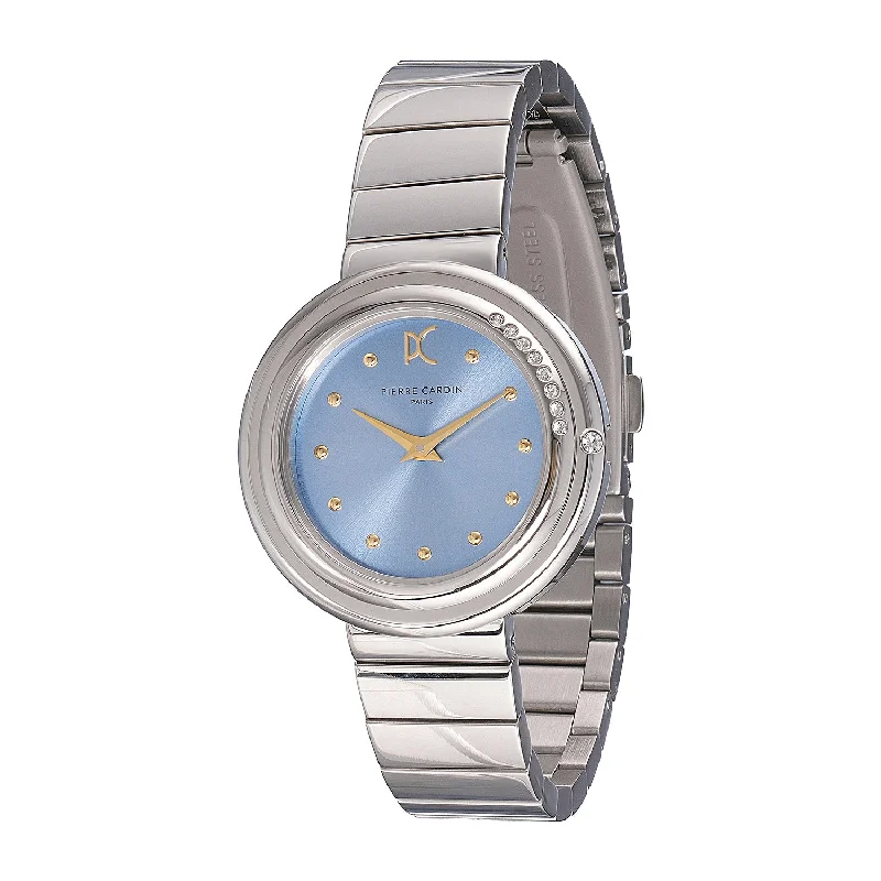 Passy Météore Ladies’ Watch - Silver Case with Clear Sky Dial, Crystal Bezel, and Metal Link Strap