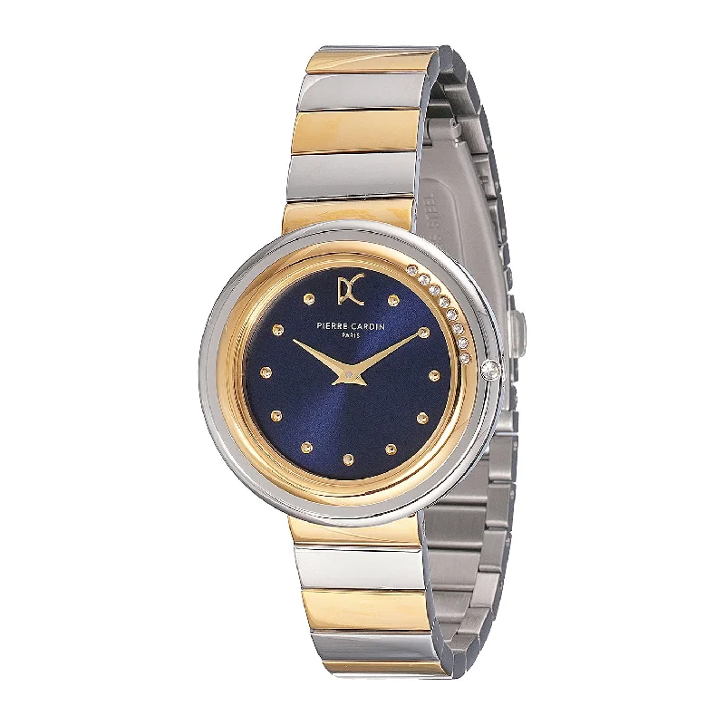 Passy Météore Ladies’ Watch - Two-Tone Gold & Silver Case with Blue Dial, Crystal Bezel, and Metal Link Strap