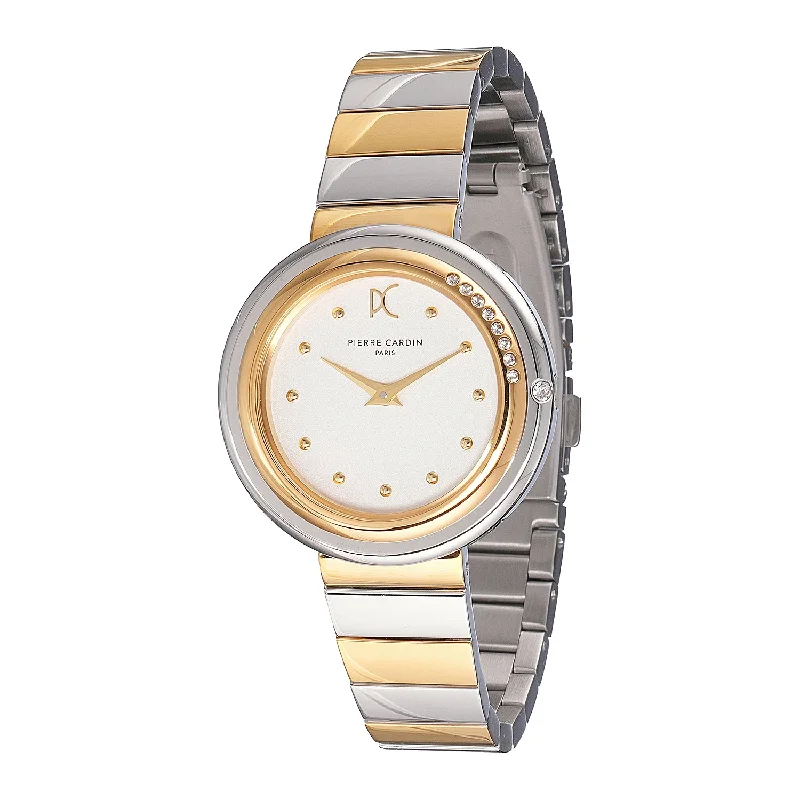 Passy Météore Ladies’ Watch - Two-Tone Gold & Silver Case with Silver White Dial, Crystal Bezel, and Metal Link Strap