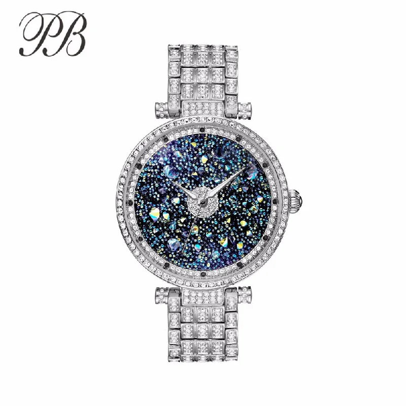 PB Luxury Women Dress Starry Sky Watch Rhinestone Crystal Waterproof Quartz Tend watch Montre Femme Reloj Mujer