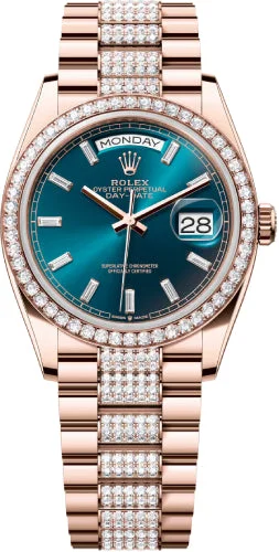 Rolex Day-Date 36 36mm Blue-Green Diamond-Set Dial Diamond-Set Bezel with Diamond-Set President Bracelet - 128345RBR | 2024 Model