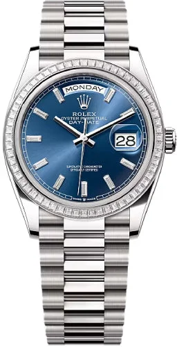 Rolex Day-Date 36 36mm Bright Blue Diamond-Set Dial Diamond-Set Bezel President Bracelet - 128399TBR | 2024 Model