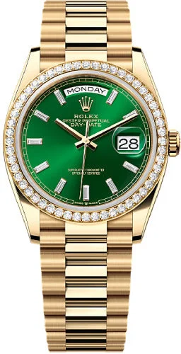 Rolex Day-Date 36 36mm Bright Green Diamond-Set Dial Diamond-Set Bezel President Bracelet - 128348RBR | 2024 Model