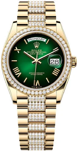 Rolex Day-Date 36 36mm Green Ombré Dial Diamond-Set Bezel with Diamond-Set President Bracelet - 128348RBR | 2024 Model