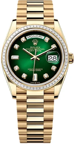 Rolex Day-Date 36 36mm Green Ombré Diamond Dial Diamond-Set Bezel President Bracelet - 128398TBR | 2024 Model