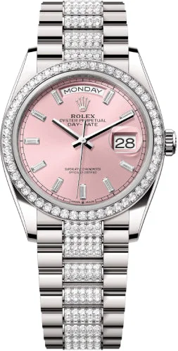 Rolex Day-Date 36 36mm Pink Diamond-Set Dial Diamond-Set Bezel with Diamond-Set President Bracelet - 128349RBR | 2024 Model