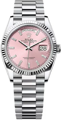 Rolex Day-Date 36 36mm Pink Diamond-Set Dial Fluted Bezel President Bracelet - 128236 | 2024 Model