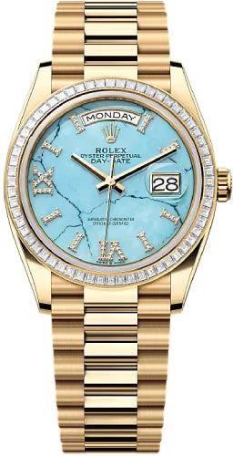 Rolex Day-Date 36 36mm Turquoise Diamond Dial Diamond-Set Bezel President Bracelet - 128398TBR | 2024 Model