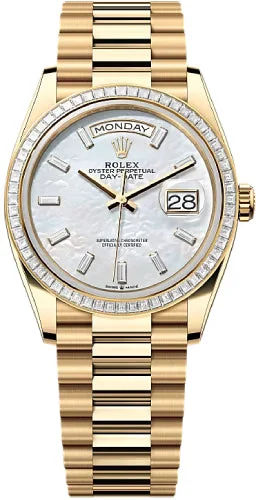 Rolex Day-Date 36 36mm White MOP Diamond-Set Dial Diamond-Set Bezel President Bracelet - 128398TBR | 2024 Model