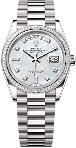 Rolex Day-Date 36 36mm White MOP Diamond-Set Dial Diamond-Set Bezel President Bracelet - 128399TBR | 2024 Model